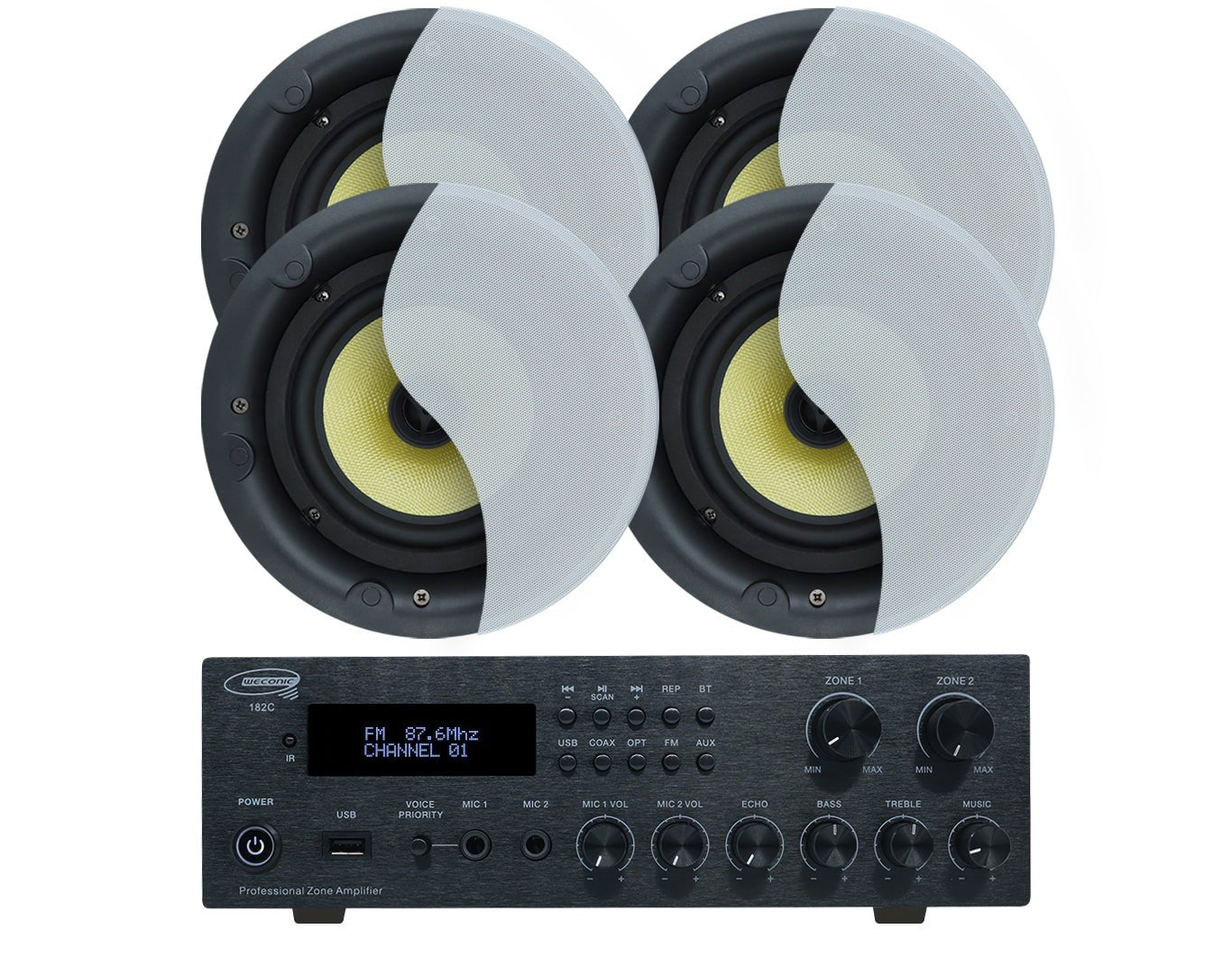 Weconic Bluetooth Amplifier 8" Ceiling Speaker Package Cafe Restaurant 182C+LGC83