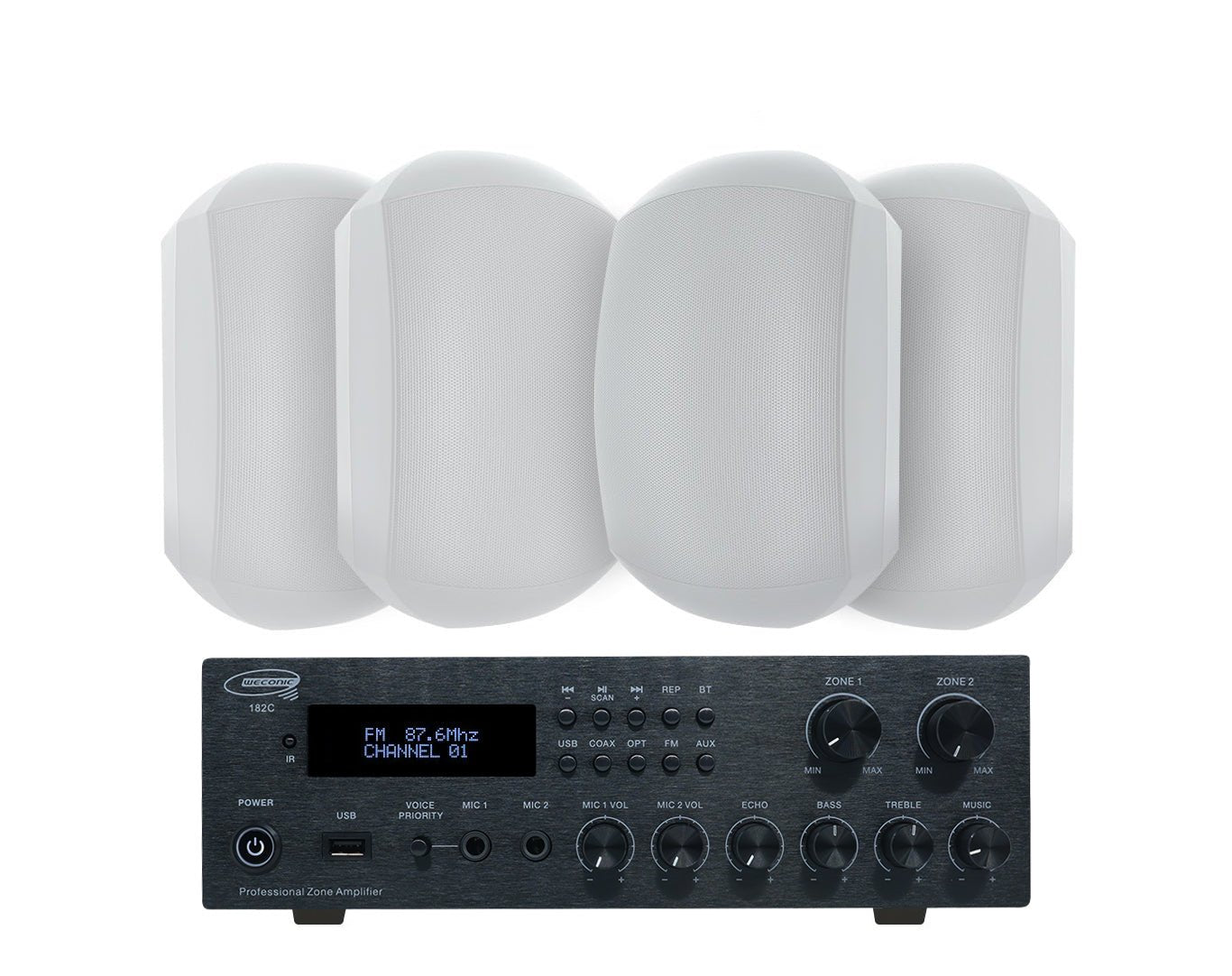 Weconic Outdoor Speaker Package with 160W Bluetooth Amplifier White 182C+2xWTP660WHT
