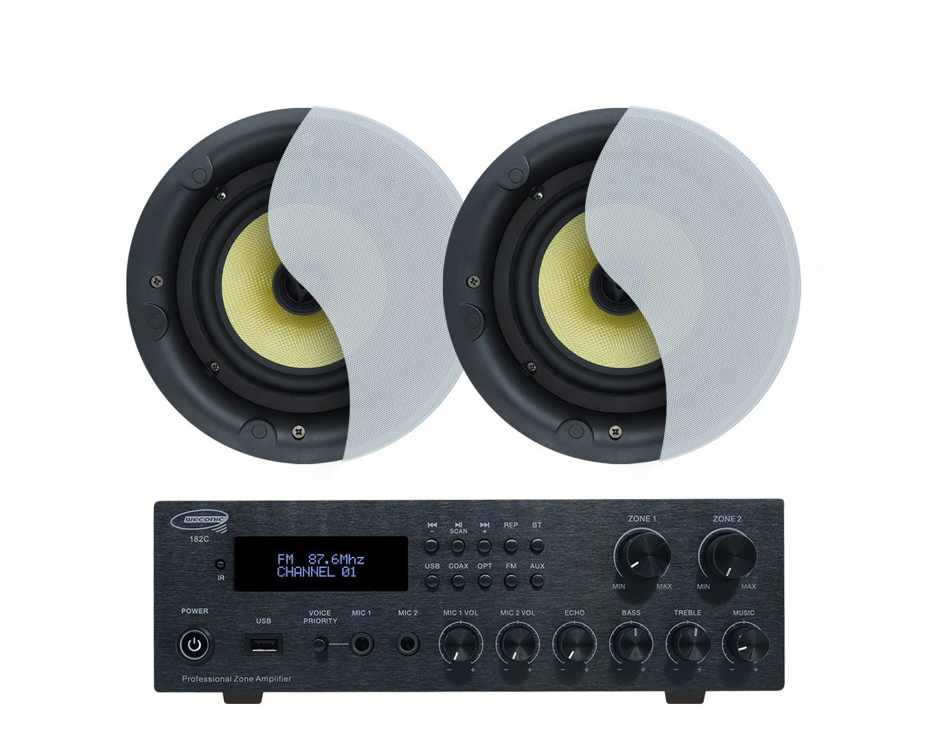 Weconic Twin 6" Speaker Package with Bluetooth Amplifier Cafe Restaurant Office 182C+LGC63