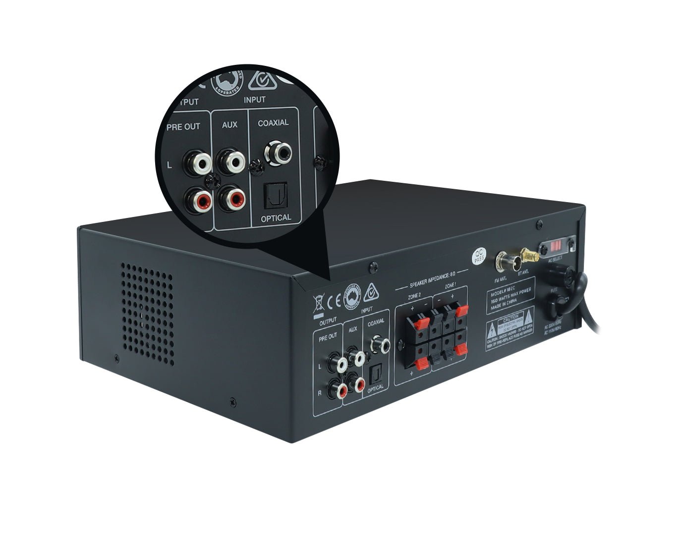 160W Dual Zone Professional Bluetooth Amplifier with Optical Input 182C