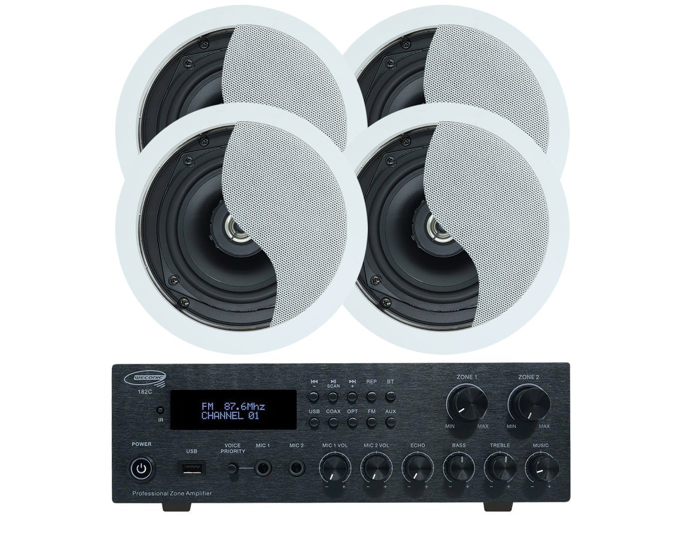 Weconic Bluetooth Amplifier 5.25" Ceiling Speaker Package Cafe Restaurant 182C+SA350W