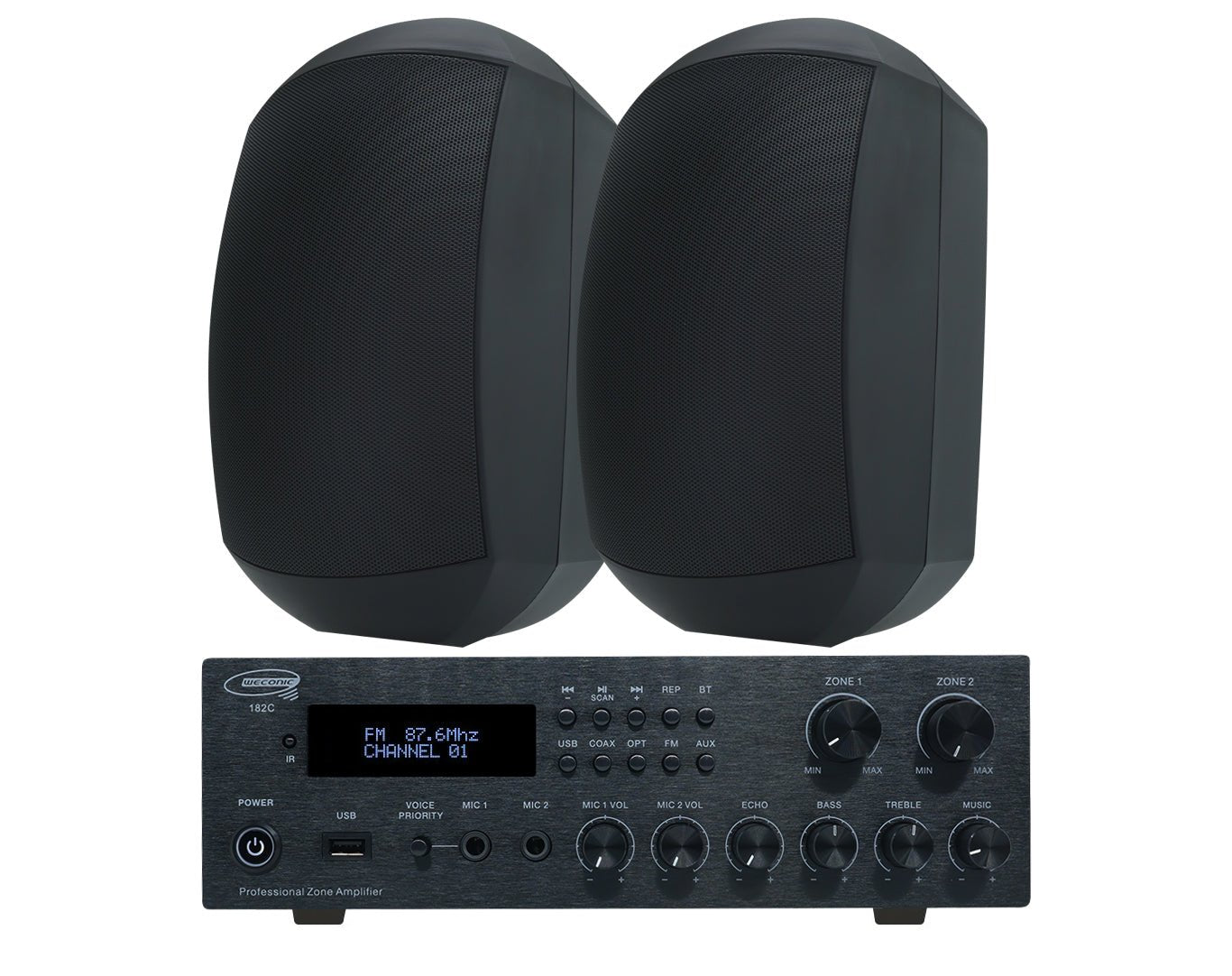 Weconic Outdoor Speaker Package with 160W Bluetooth Amplifier Black 182C+WTP660BLK