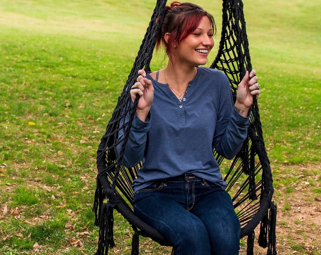 Equip Avocado Macrame Hanging Chair Black