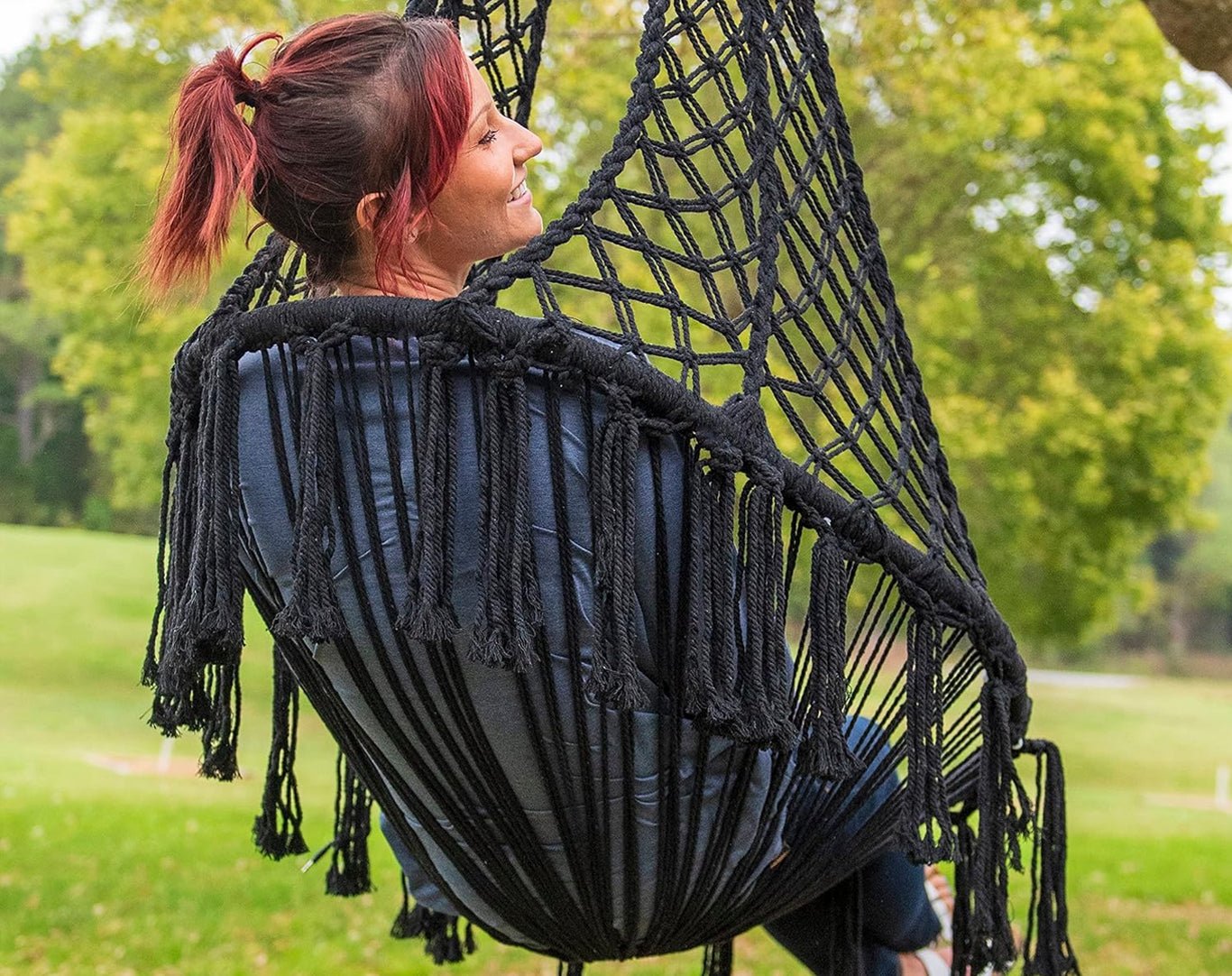Equip Avocado Macrame Hanging Chair Black