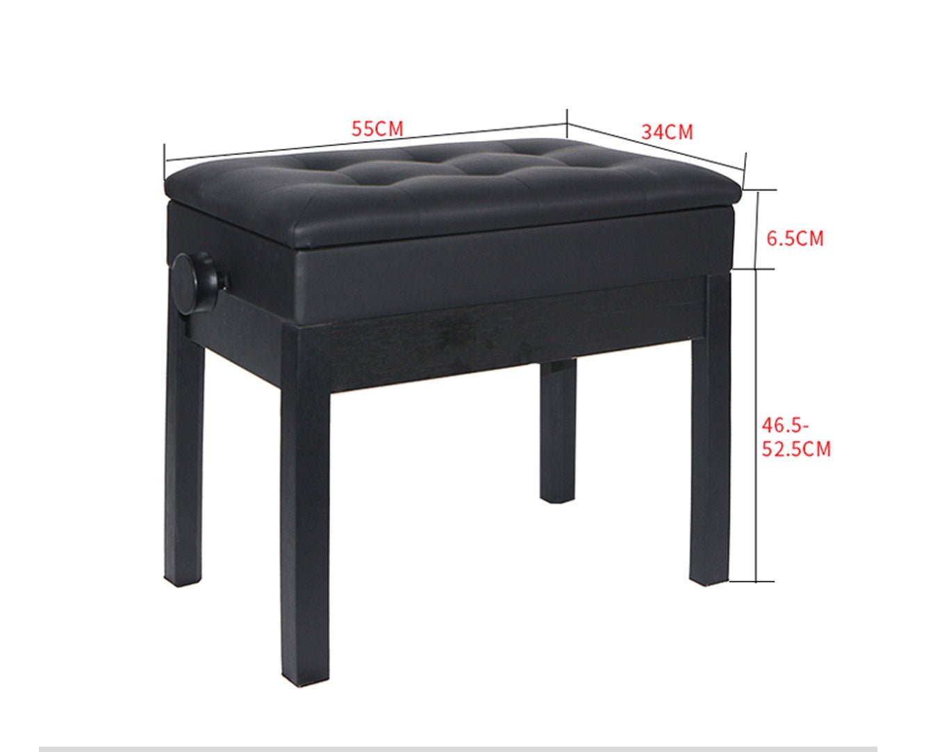 Premium Height Adjustable Padded Piano Stool with Internal Storage BA222
