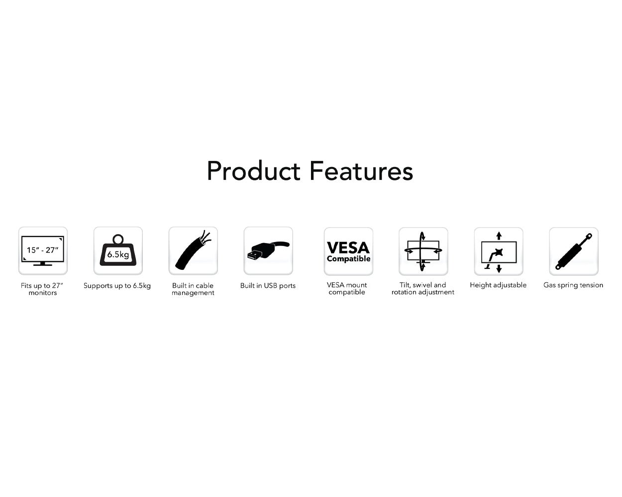BAUHN Gas Spring Monitor Bracket with USB ports AMAB-0221-S