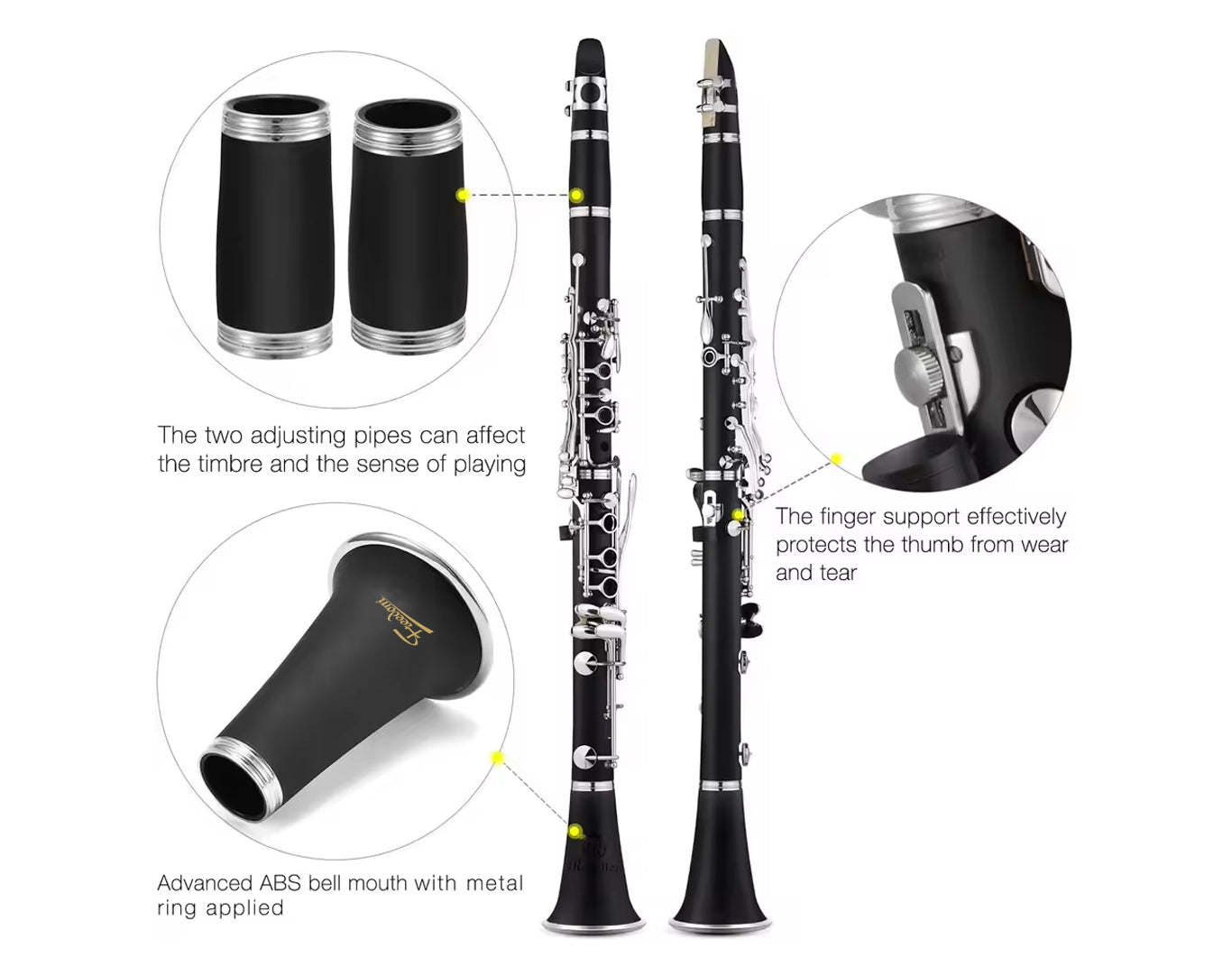 Student Clarinet Black Wood Finish Bb 17 Key with Soft Case MK-104