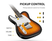 Donner 39" Solid Body Tele Style Left Handed Electric Guitar with Accessories Sunburst DTC-100SL