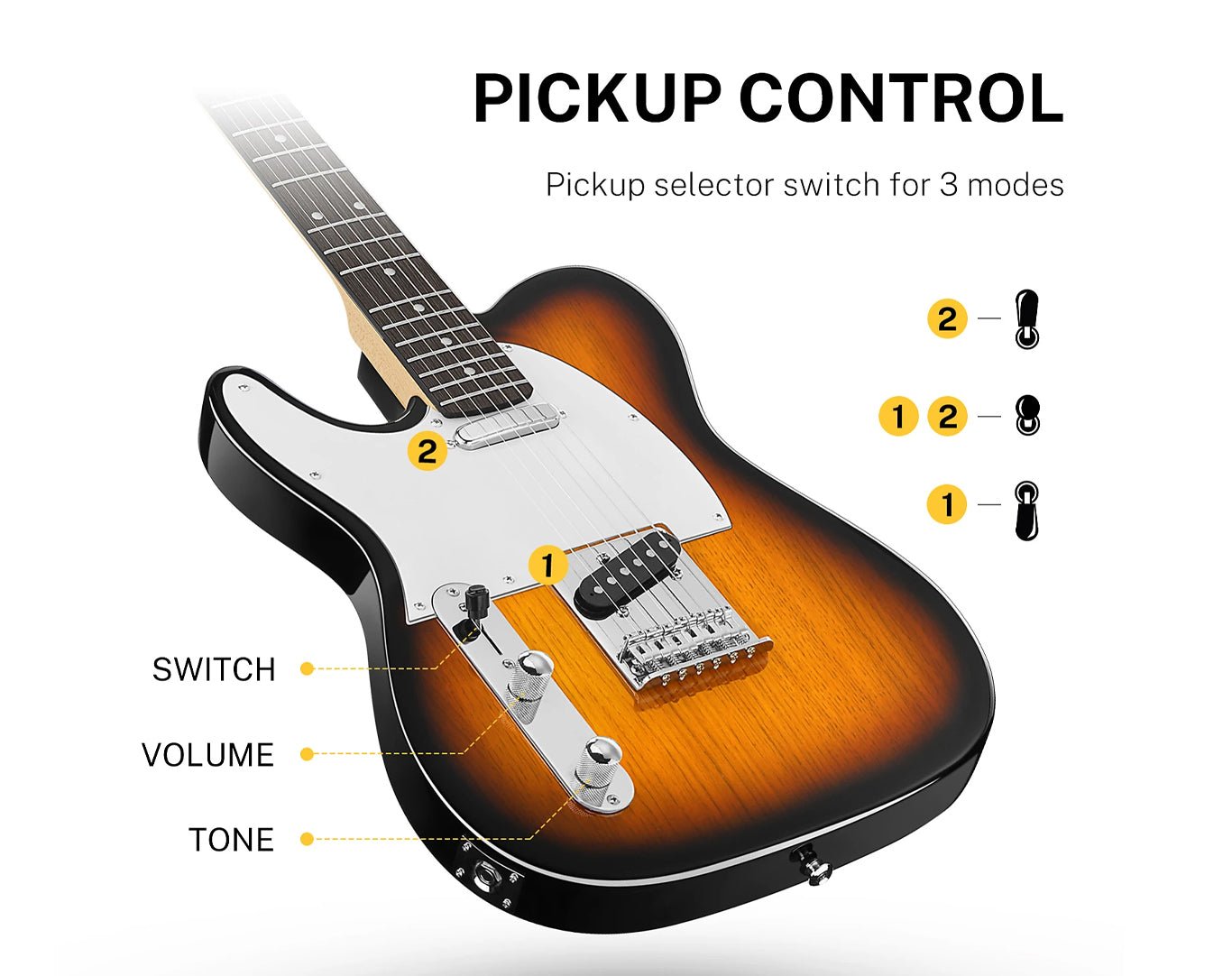 Donner 39" Solid Body Tele Style Left Handed Electric Guitar with Accessories Sunburst DTC-100SL