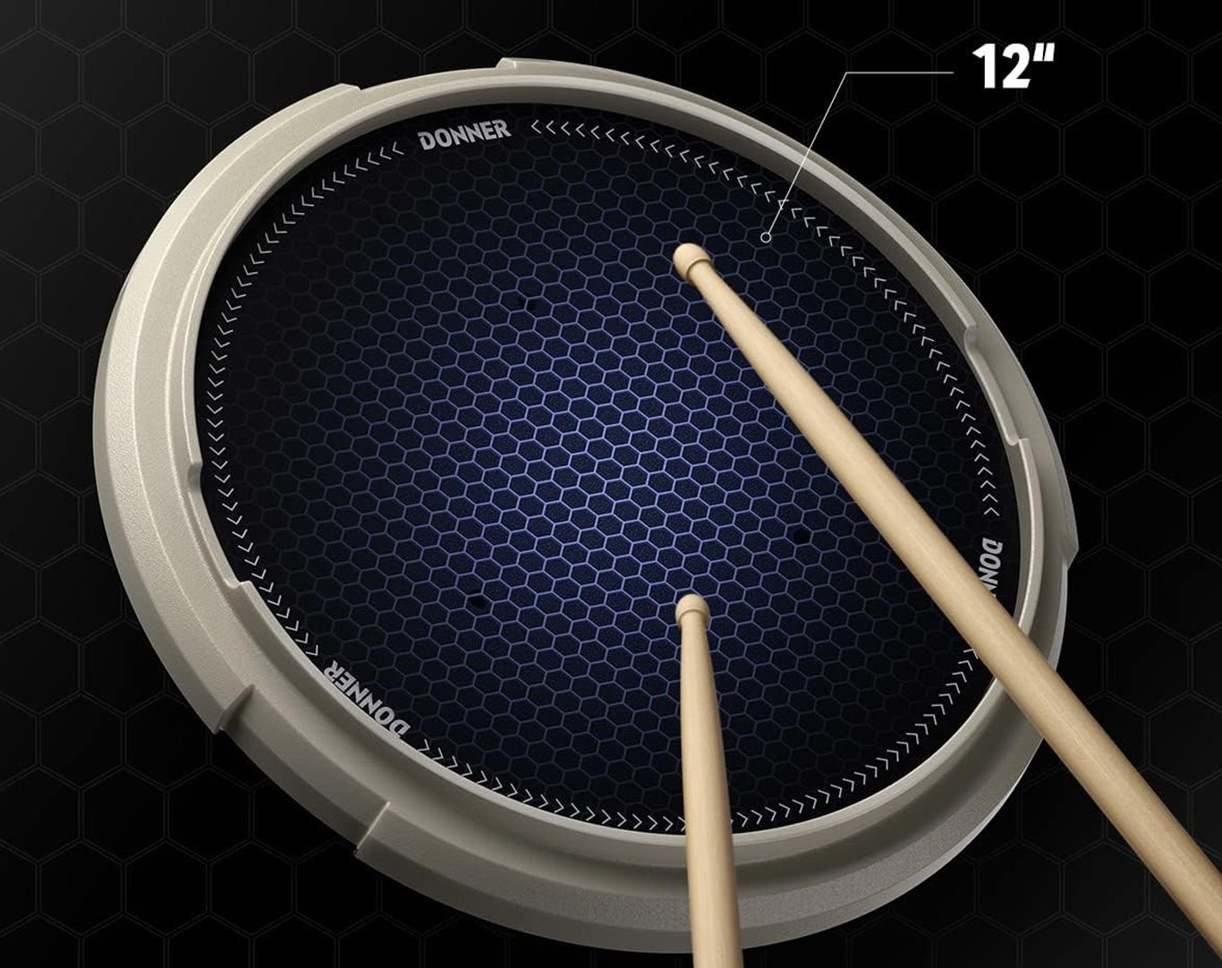 Donner 12" Drum Practice Pad With Sticks Grey DTB-1-GRY