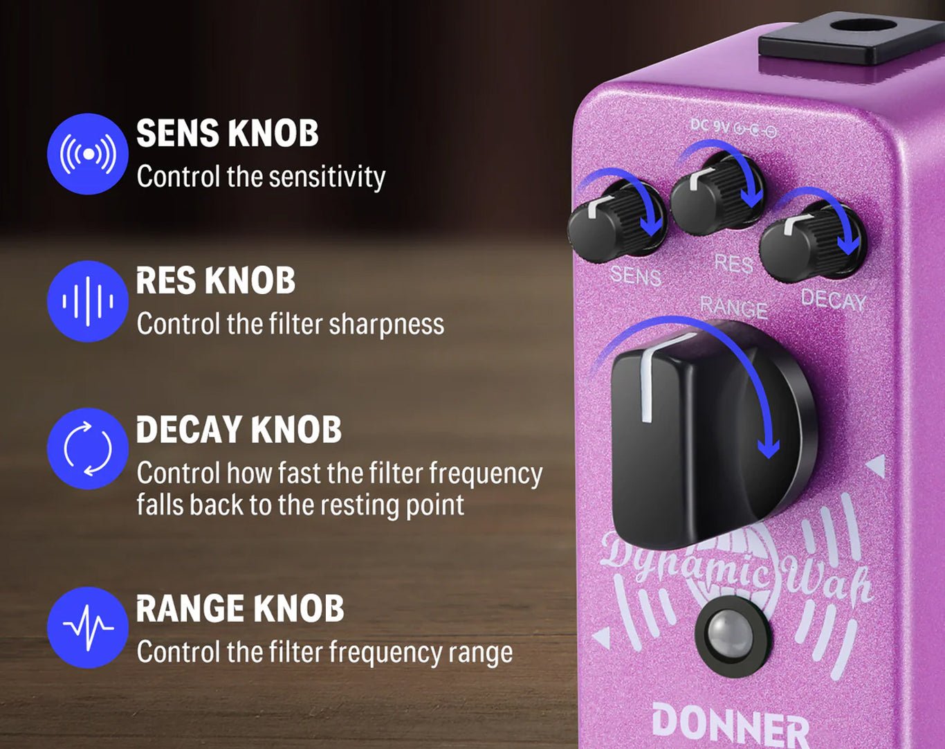 Donner Dynamic Wah-Wah Pedal Filter Effect EC1005