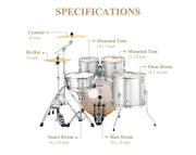 Eastar 5 Piece Birch Acoustic Drum Kit EDS-580 Silver Sparkle