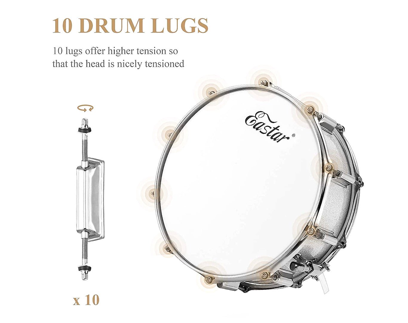 Eastar 5 Piece Birch Acoustic Drum Kit EDS-580 Silver Sparkle