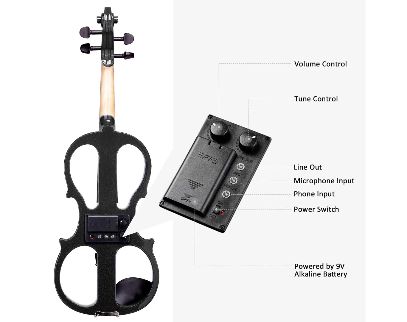 Freedom Student Electric Violin with Case Black White Natural EV31