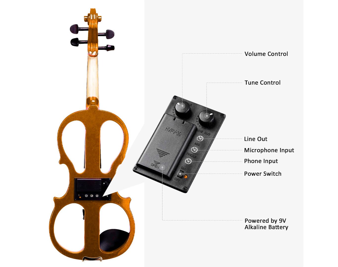 Freedom Student Electric Violin with Case Black White Natural EV31