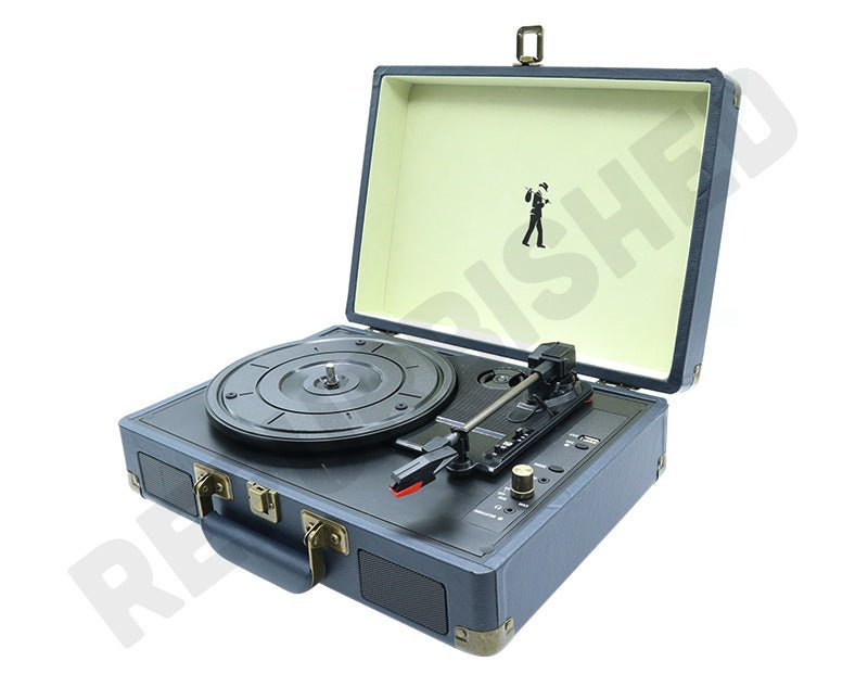 FLEA MARKET *REFURBISHED* Suitcase Turntable Vinyl Record Player Compact Built-In Stereo Speakers Bluetooth 3 Speed Auto Stop FMRTCBK2MK2 
