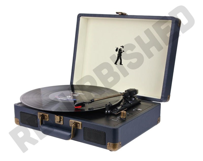 FLEA MARKET *REFURBISHED* Suitcase Turntable Vinyl Record Player Compact Built-In Stereo Speakers Bluetooth 3 Speed Auto Stop FMRTCNY2 