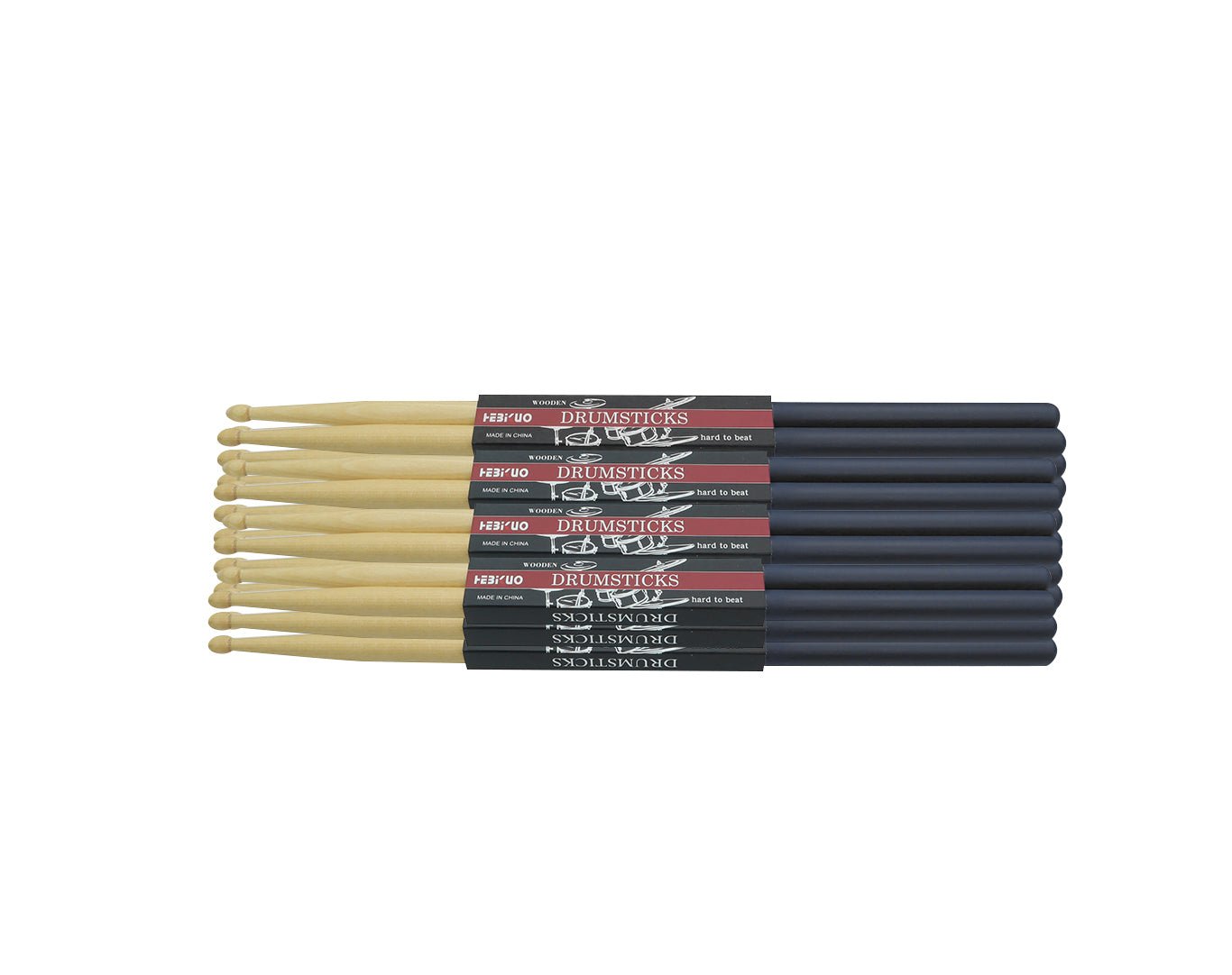 12 Pack of 5A Maple Drumsticks with Rubber Grips Black GB141-BLK