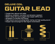 Precision Audio 5 Pack 10m Guitar Coil Cable 1/4" Jack Premium Lead GLEADC10X5