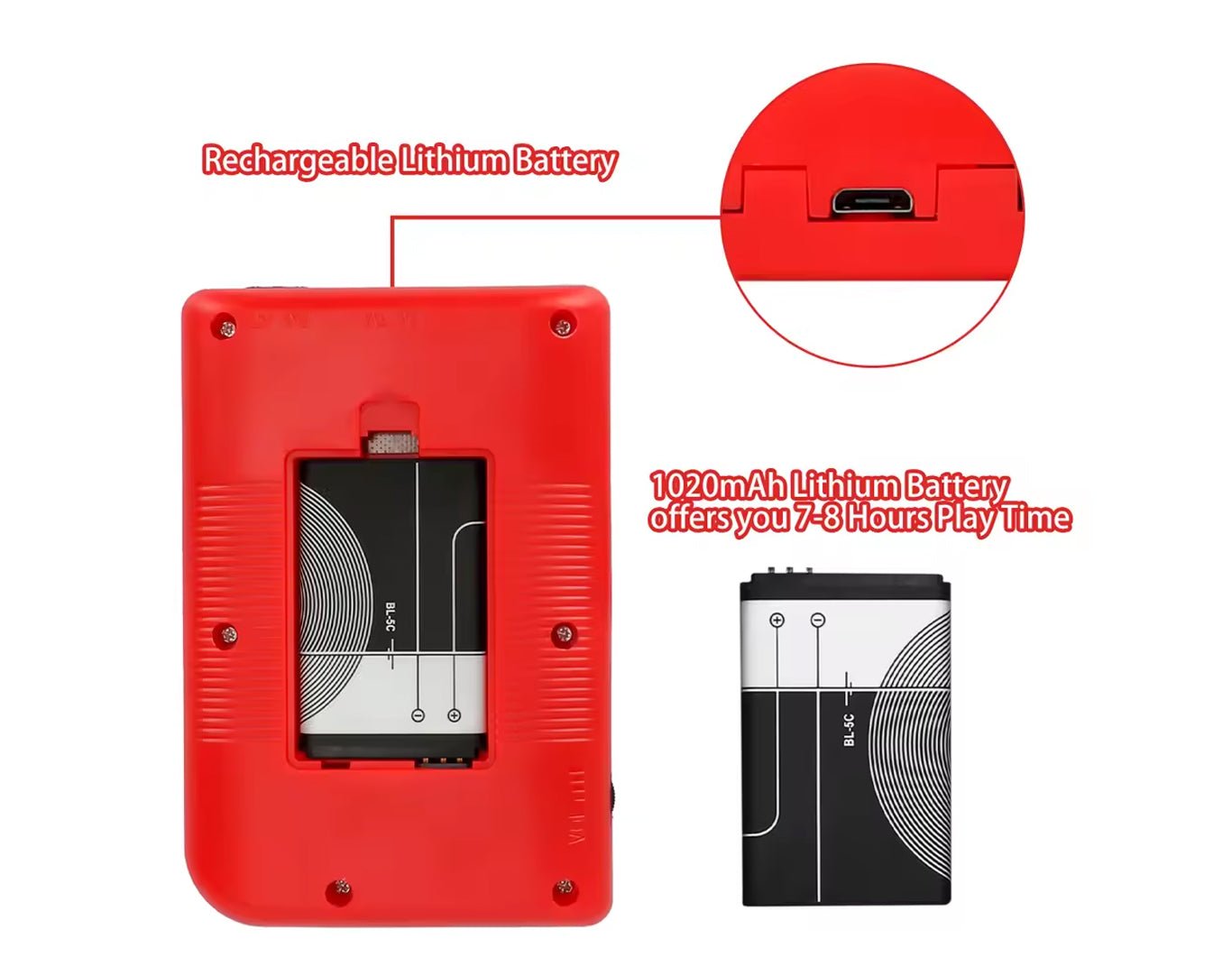 400 Game Handheld Mini Retro Gaming Console 3" Screen Red KOS25002-RED