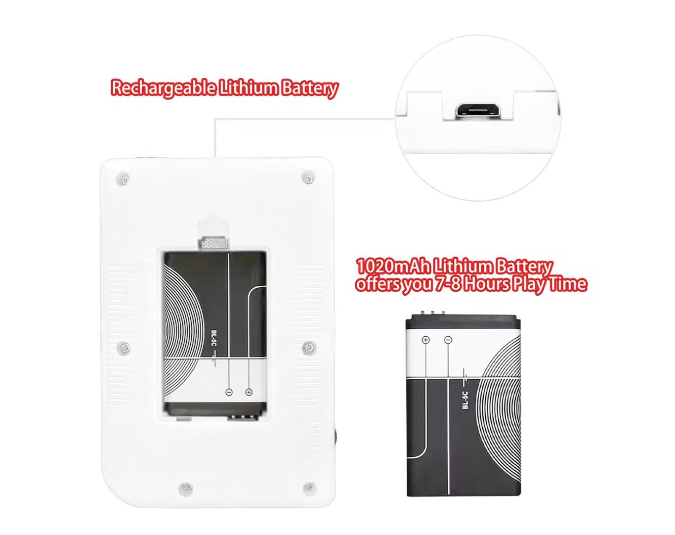 400 Game Handheld Mini Retro Gaming Console 3" Screen White KOS25002-WHT