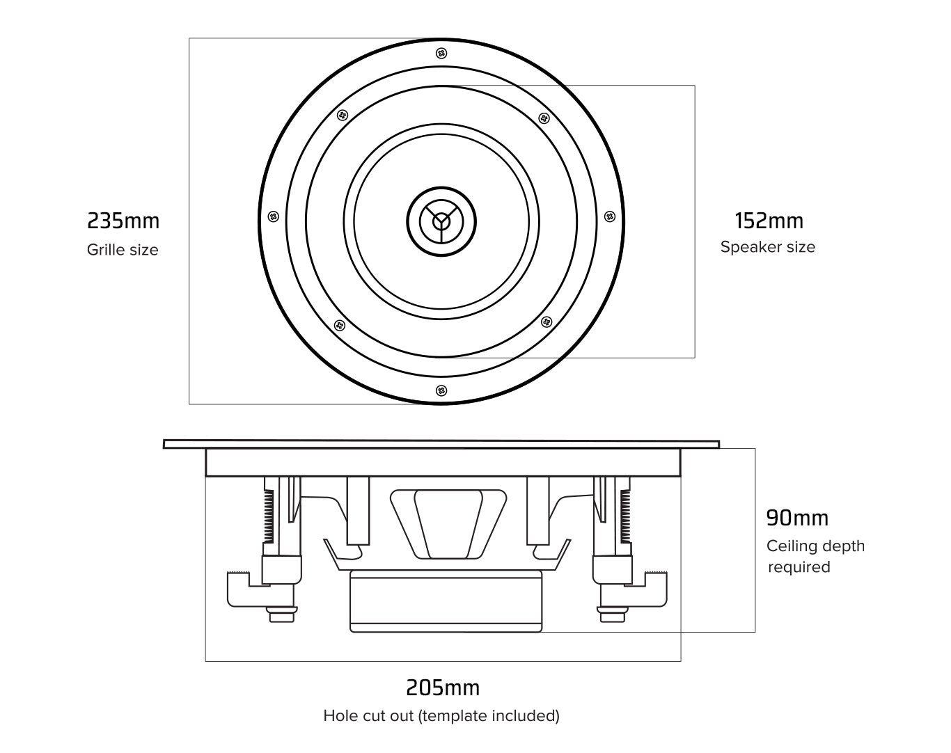 Weconic 6" Rimless Ceiling Speakers 160W Commercial Grade Easy Install Pair LGC63