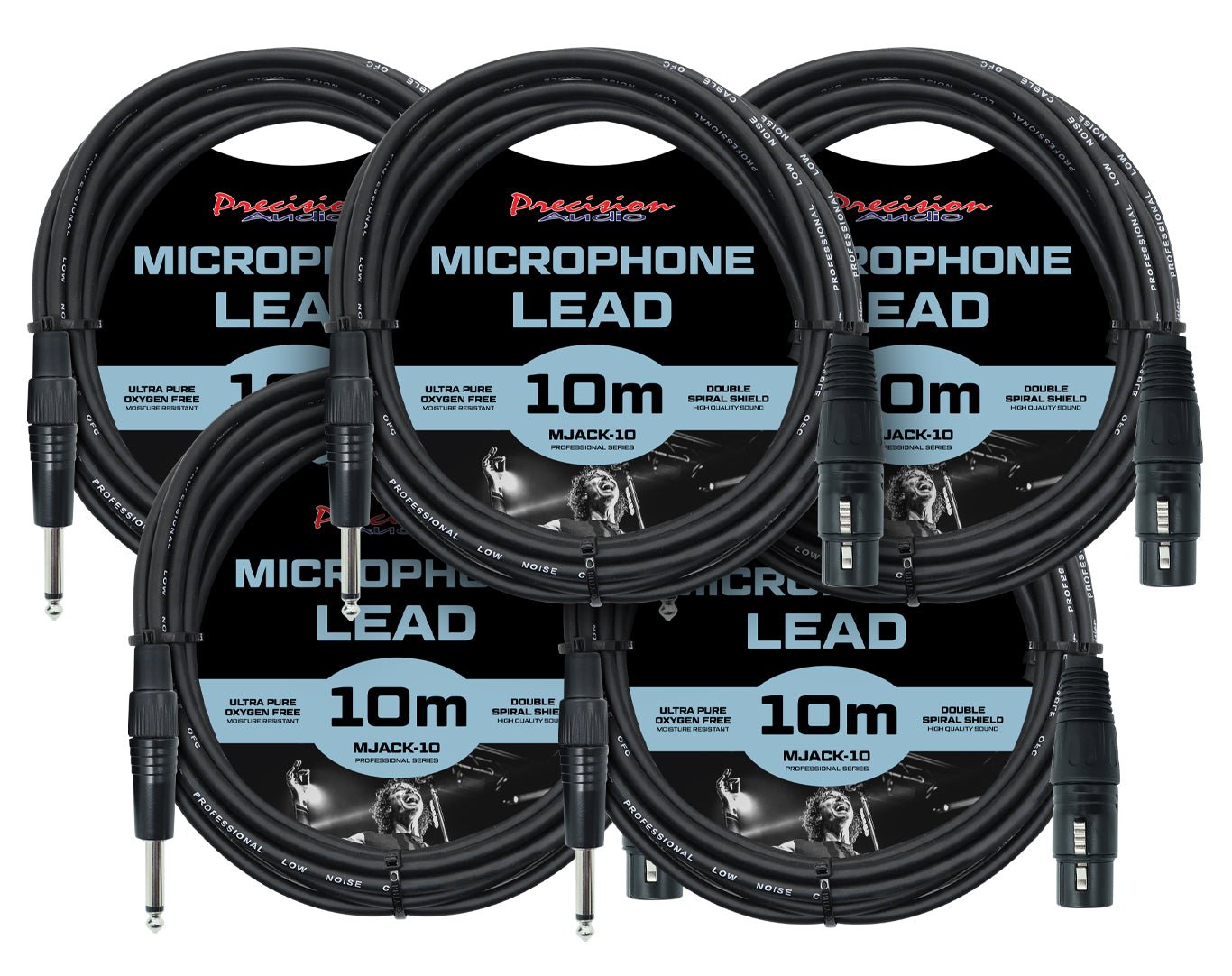 Precision Audio 5 Pack 1/4" to XLR Studio Stage Microphone Lead 10m MJACK10x5