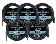 Precision Audio 5 Pack 1/4" to XLR Male Microphone Lead 10m XLRJACK10x5