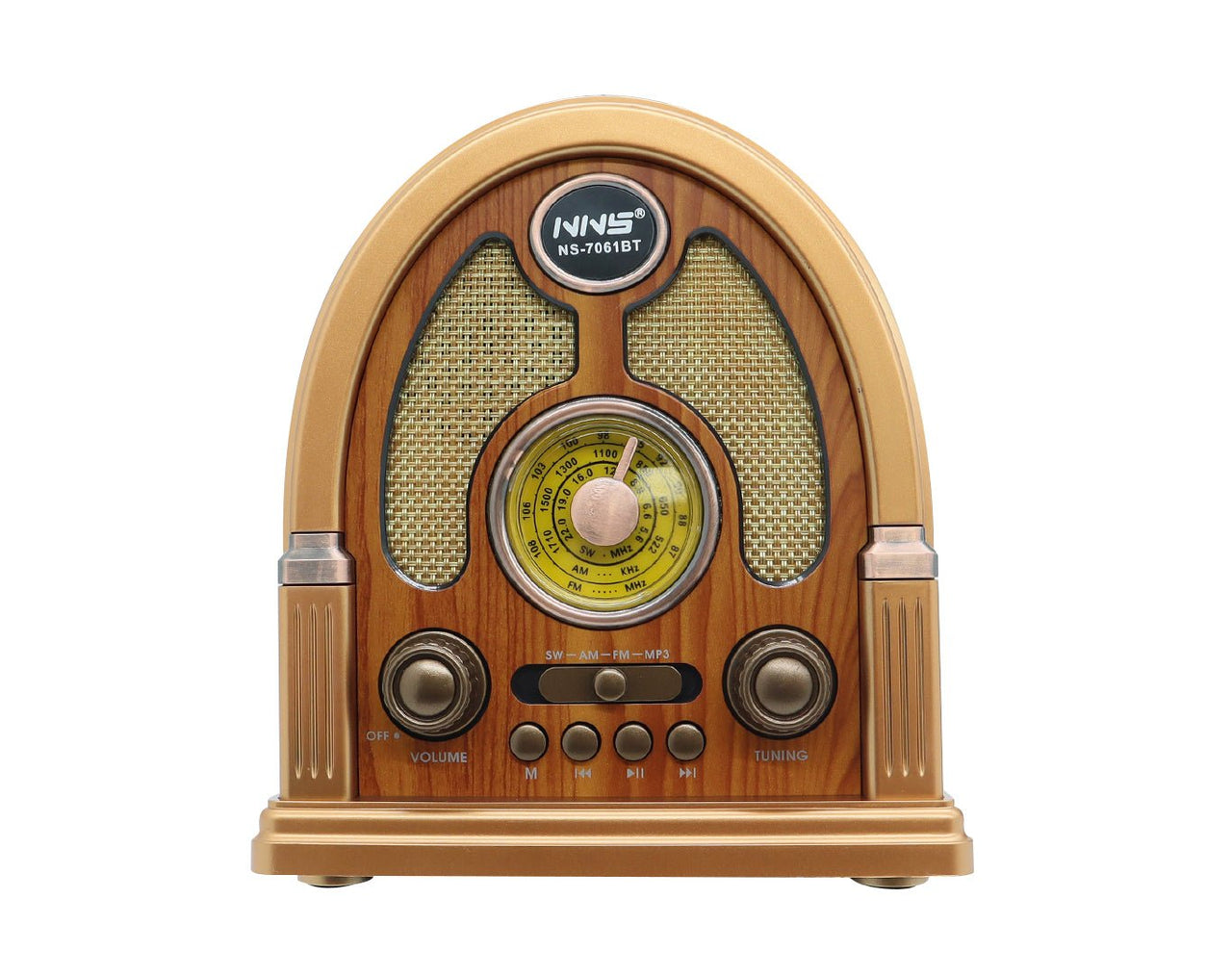 Portable Retro Radio Bluetooth Speaker AM FM SW Light Brown NS-7061BT-LB