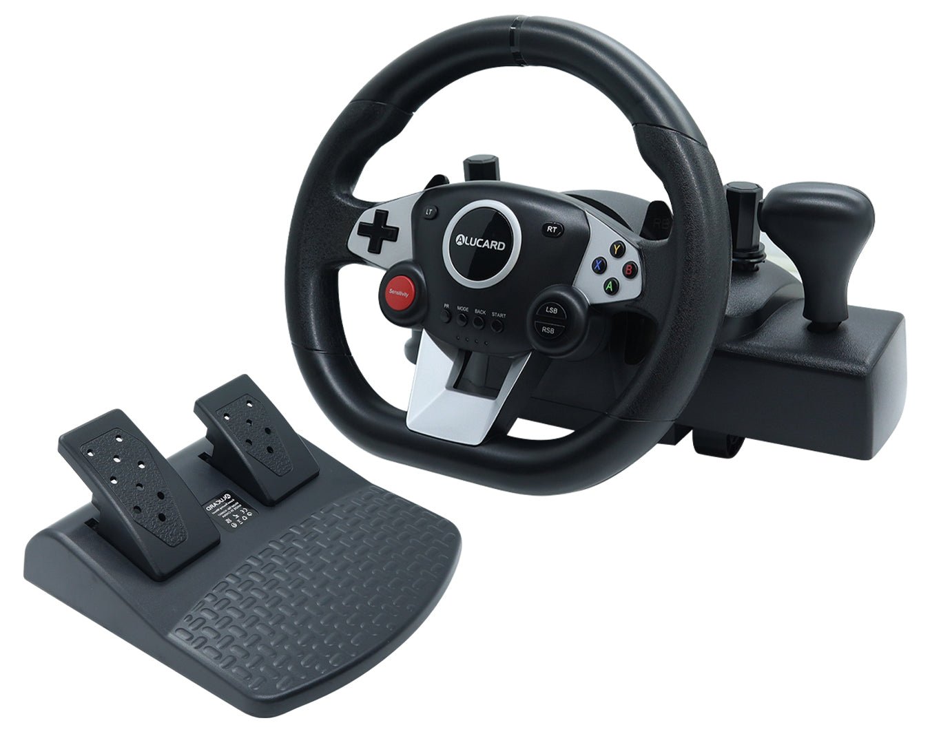 pc steering wheel and pedals and gear stick ALUCARD Pro Gaming Racing Wheel & Pedals for P4 XB NS-9887