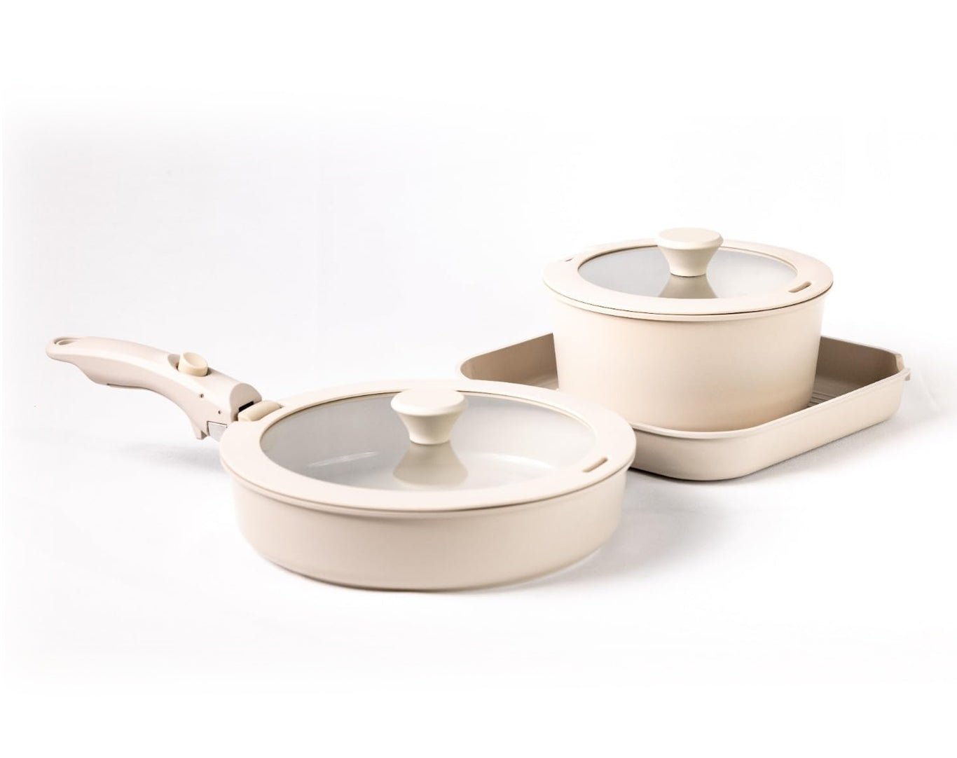 Simmro Premium Ceramic Pan Set with Lids Cream