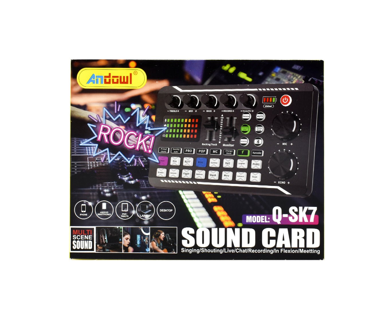 Andowl Portable Sound Card Studio Mixer Sound Effects Q-SK7