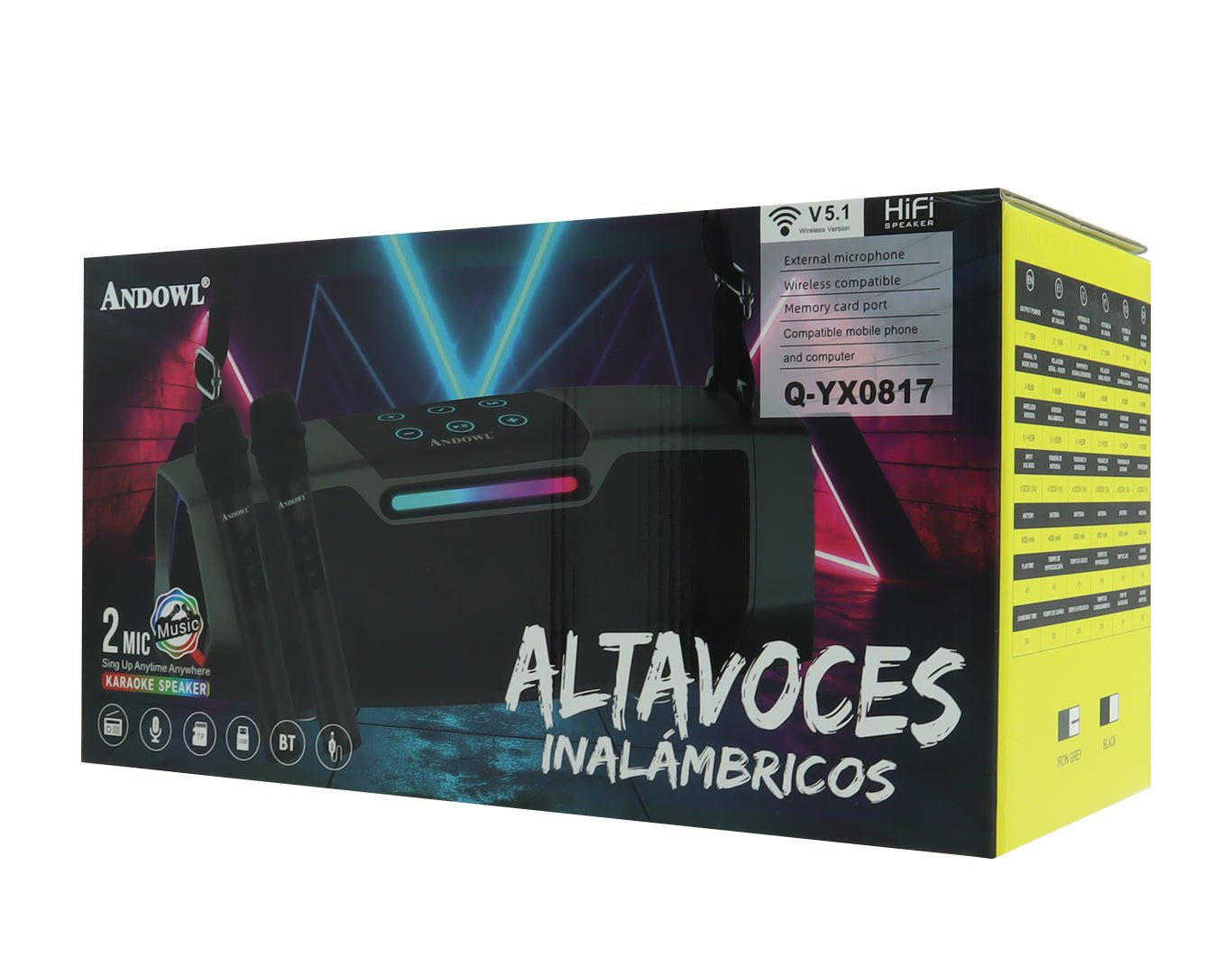 Andowl Portable Bluetooth Karaoke Speaker Dual Wireless Microphones Black Q-YX0817-BLK