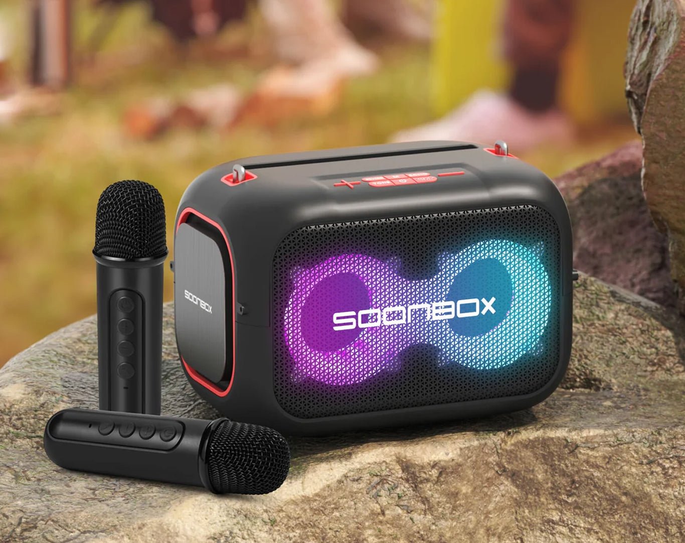 Soonbox Portable Karaoke Speaker LED Flashing Lights Wireless Microphone S3000