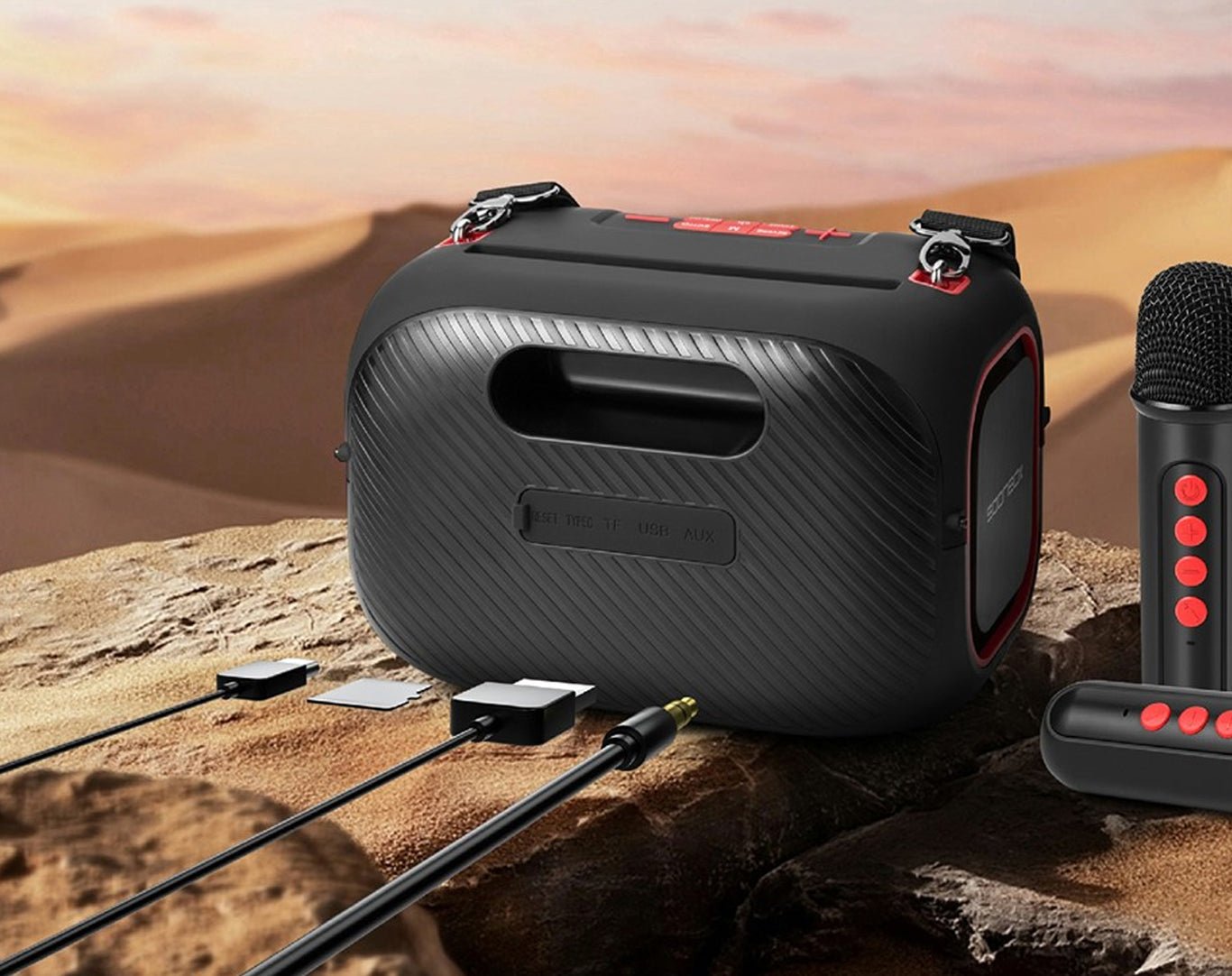 Soonbox Portable Karaoke Speaker LED Flashing Lights Wireless Microphone S3000