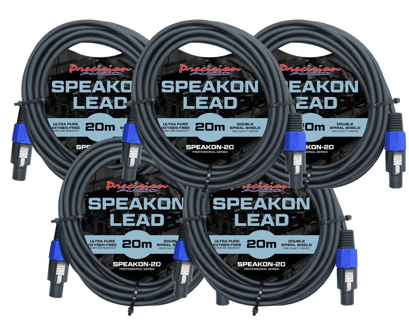 Precision Audio 5 Pack Speakon to Speakon Cable 20m SPEAKON20