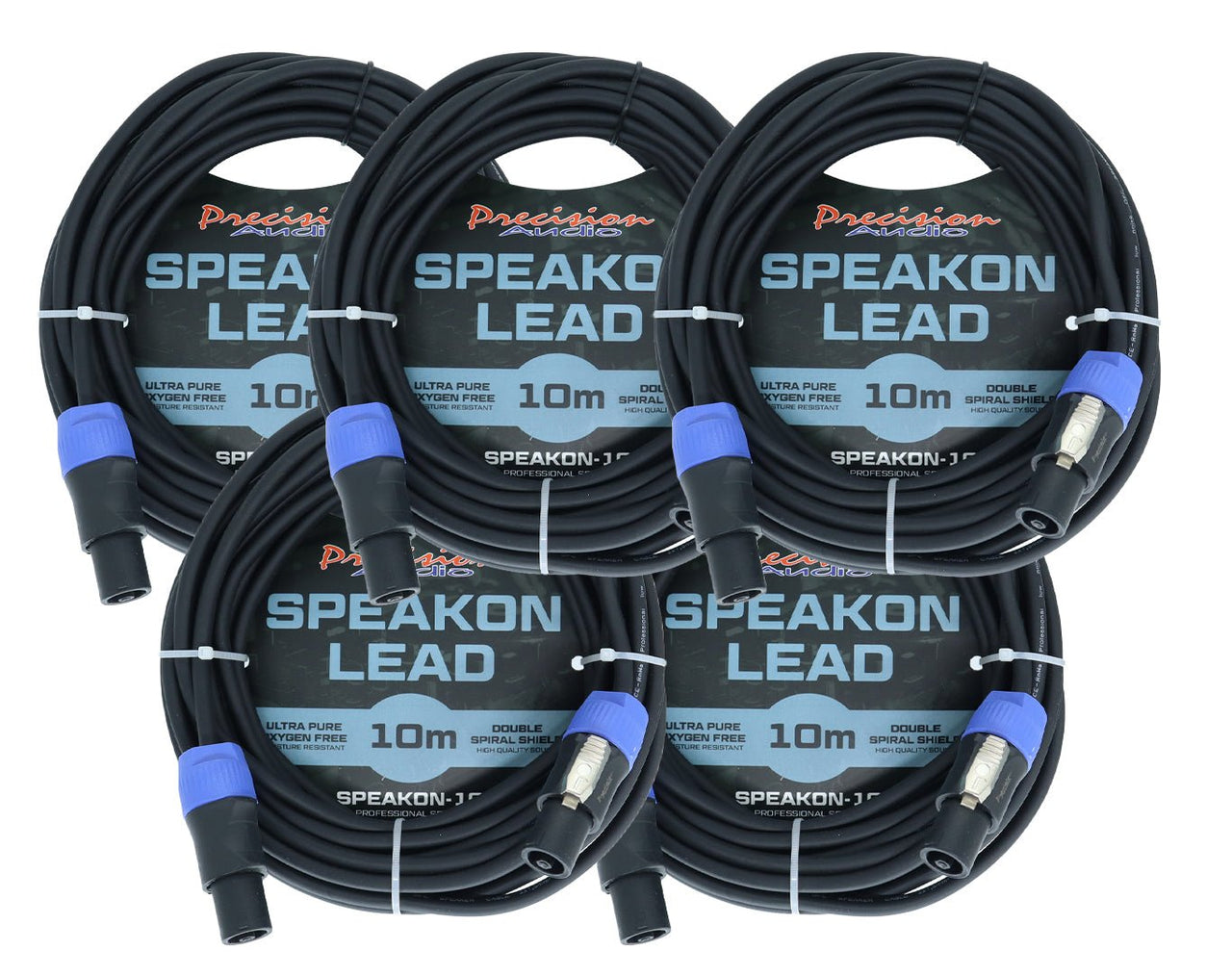Precision Audio 5 Pack Speakon to Speakon Cable Amp Mixer Speaker 10m SPEAKON10 
