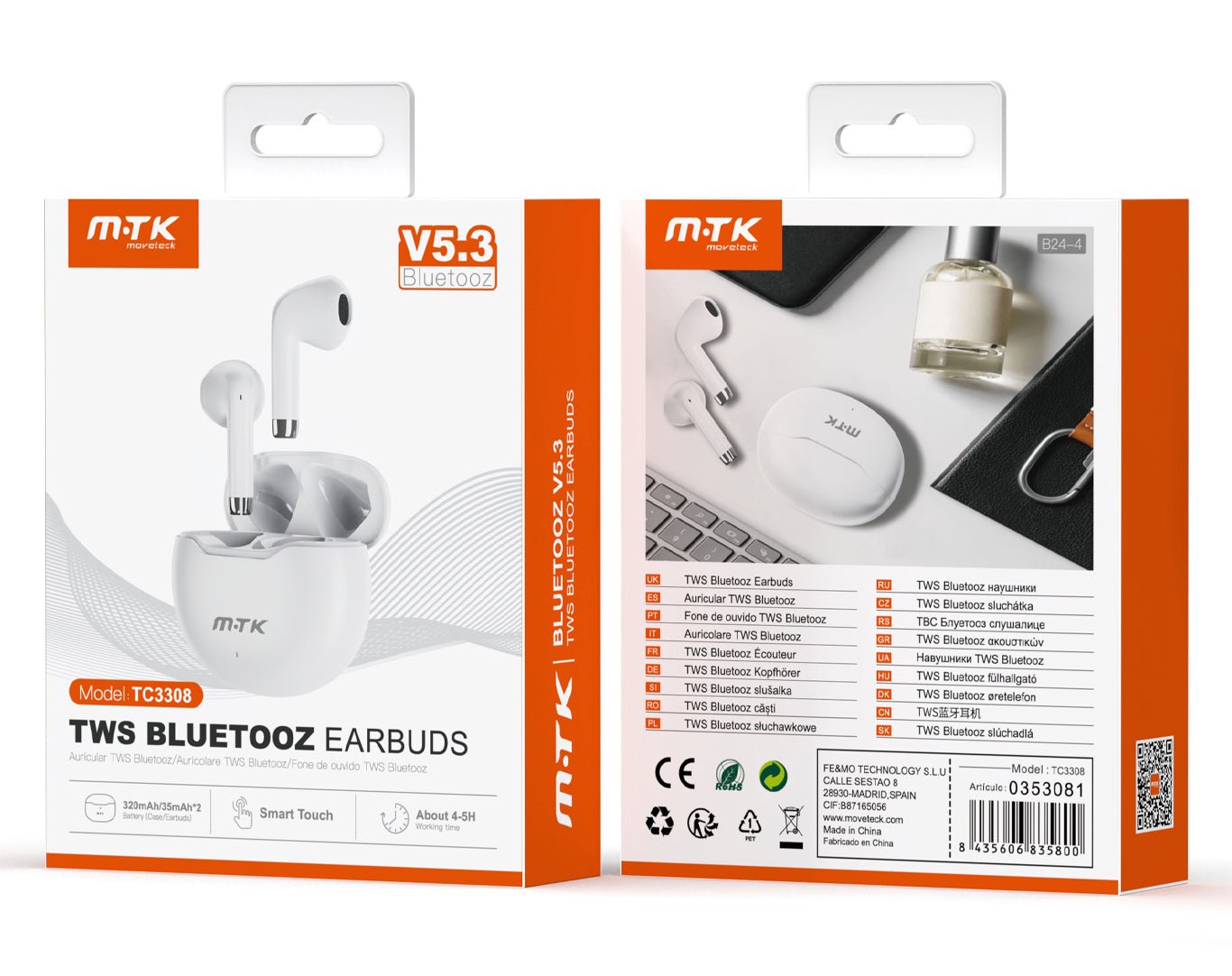 Moveteck Wireless Bluetooth Earbuds with Charging Case TC3308