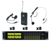 Precision Audio 8 Channel UHF Wireless Headset Microphone System Rack Mount LCD Display TMUS08-HEADSET