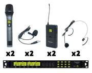 Precision Audio 4 Channel UHF Wireless 2 Microphone 2 Headset Bodypack TMUS04B