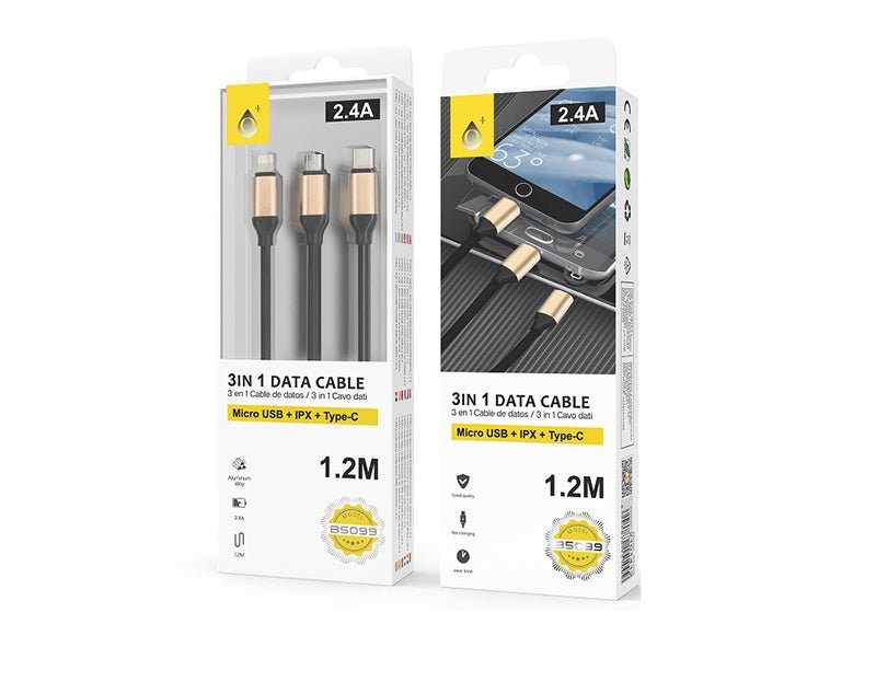 3in1 Charging Cable Micro USB + Lightning + Type C 1.2m B5099