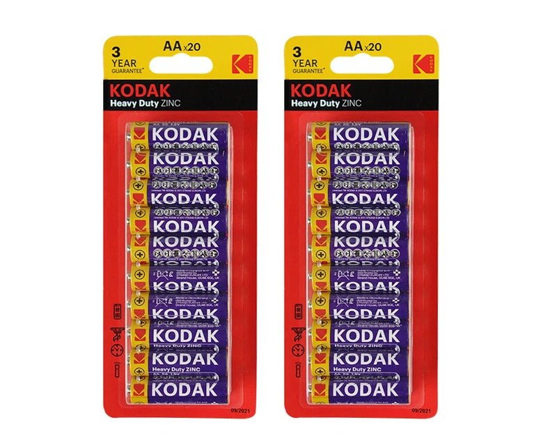 AA Kodak 40 Pack Heavy Duty Zinc 1.5V Low Drain Batteries