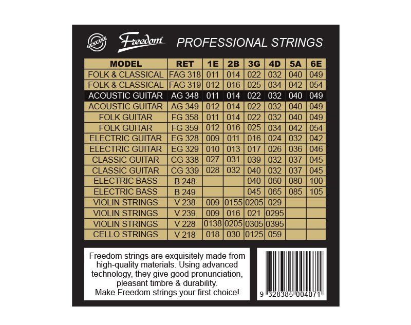 Freedom 10 Pack Acoustic Guitar Strings - Light Gauge AG348
