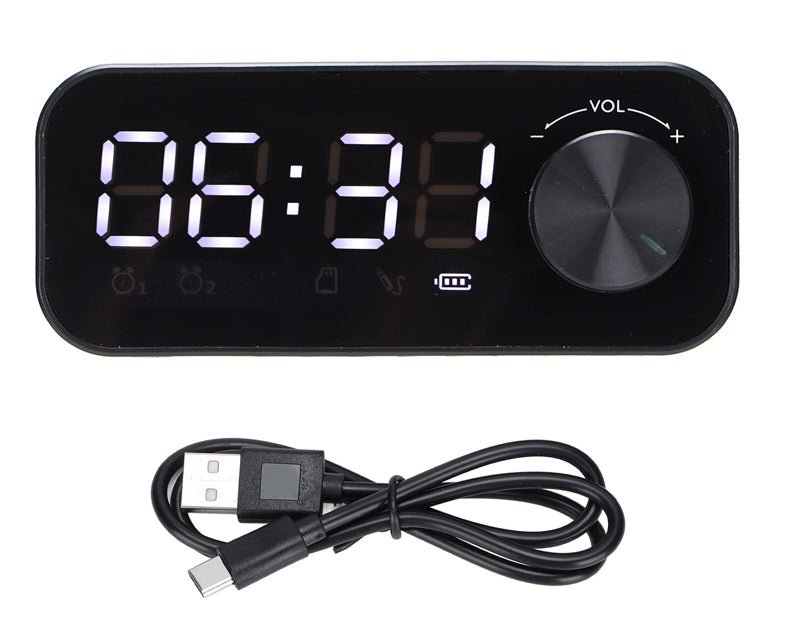 Digital Display Clock Bluetooth Speaker Dual Alarm Rechargeable Battery S923