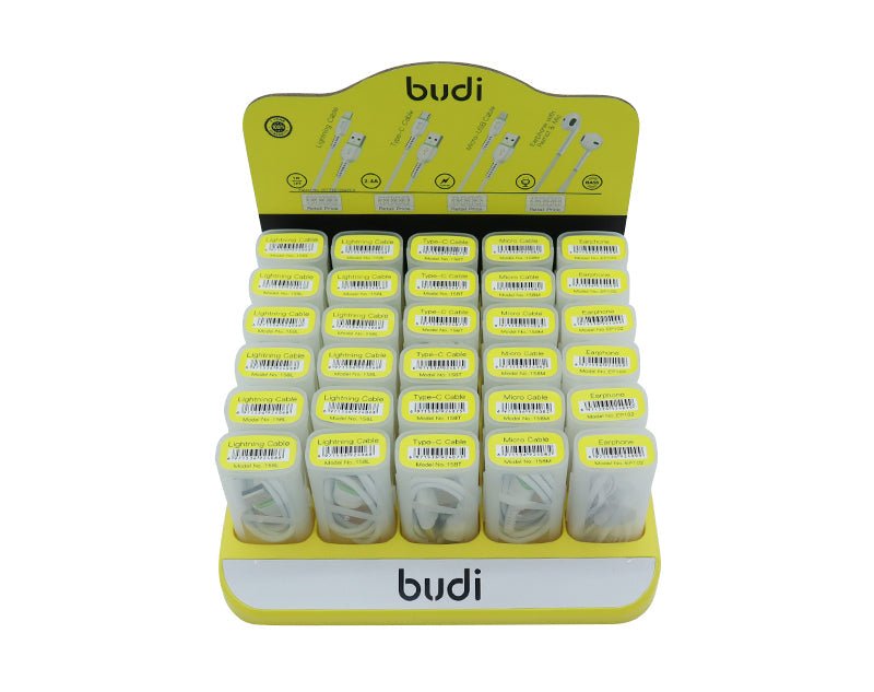 BUDI Lightning Type-C Micro USB Cables Earphone Box Stand Display BUDIBOX