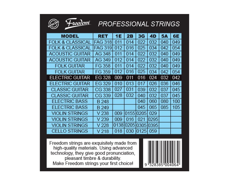 Freedom 10 Pack Electric Guitar Strings - Light Gauge EG328-10Pk