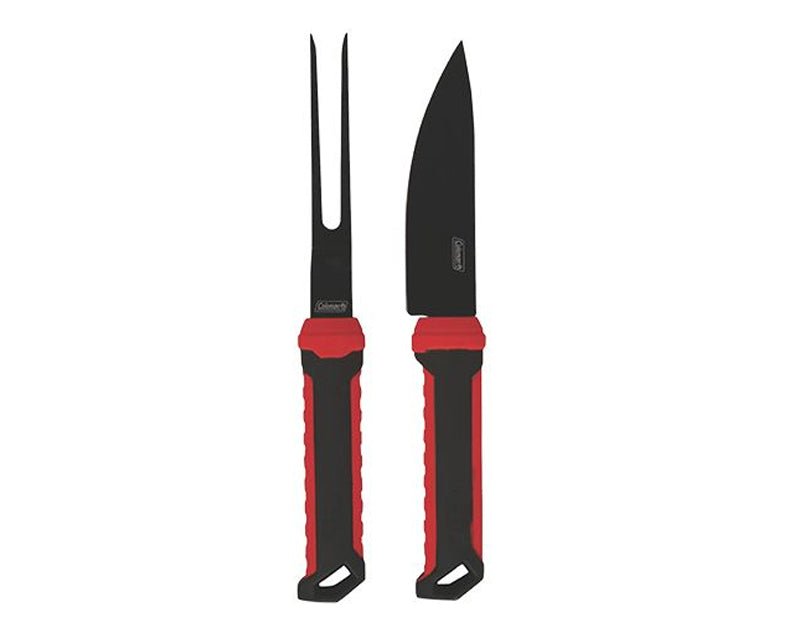 Coleman Rugged Carving Knife & Fork Set - Black/Red