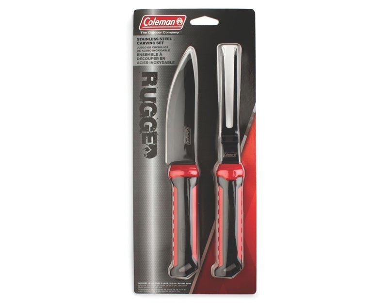 Coleman Rugged Carving Knife & Fork Set - Black/Red