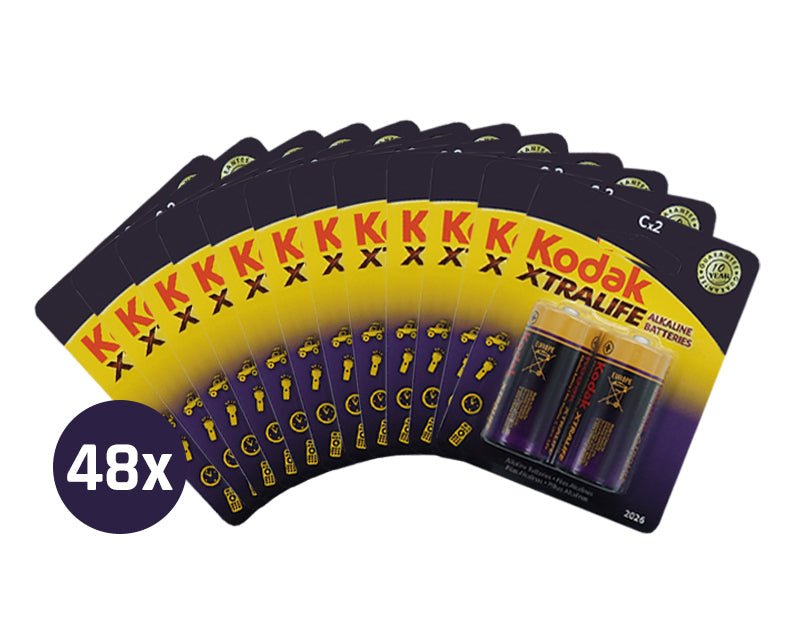 48 Pack Kodak C Alkaline 96 Batteries Xtralife 1.5V Torch Clock Toys K