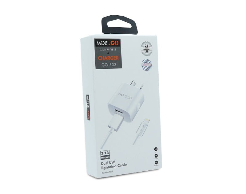 Dual USB Adaptor with USB to Lightning Cable Combo Quick Charge Charger GO302